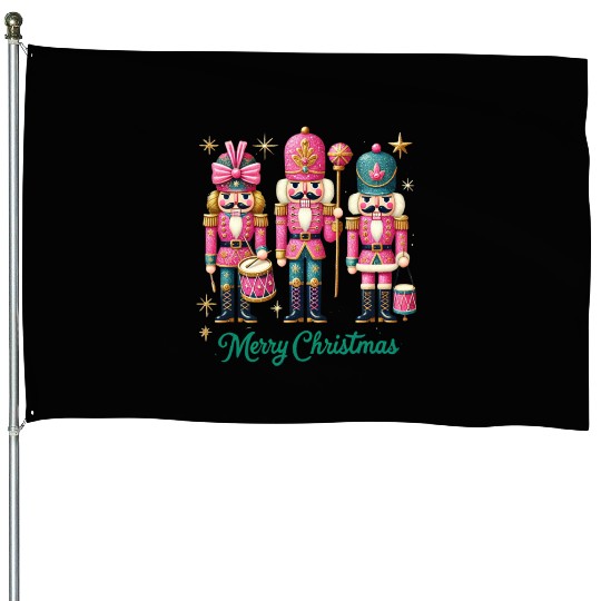 Glitter Nutcracker Friends, Merry Christmas House Flags