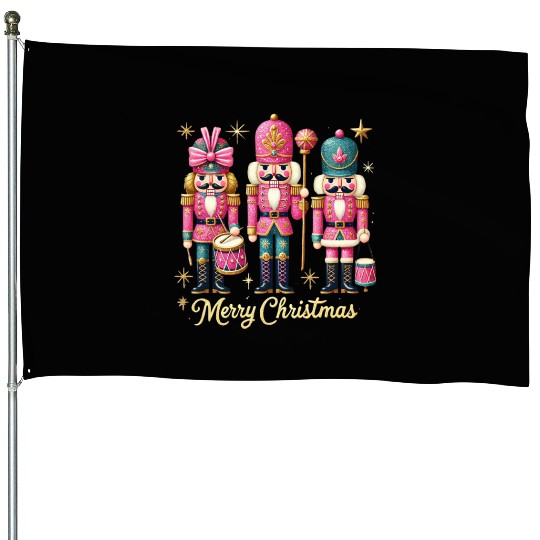 Glitter Nutcracker Friends, Merry Christmas House Flags