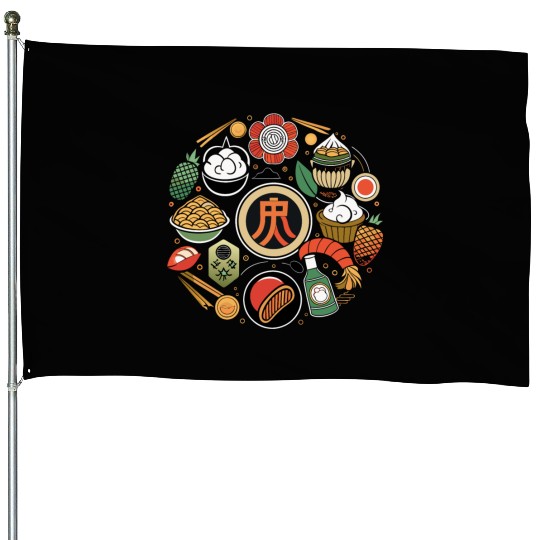 Japanese Cuisine Circle Retro Design House Flags