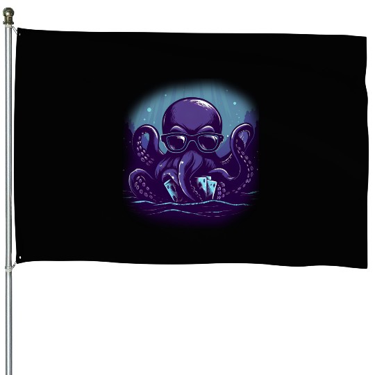 Blue Smart Octopus House Flags