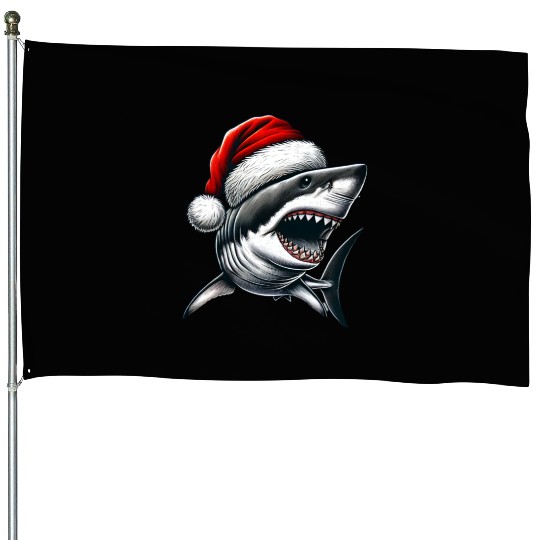 Santa Shark Christmas House Flags