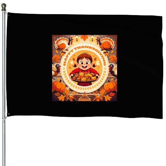 child celebrate Happy Thanksgiving Roasted Potato House Flags