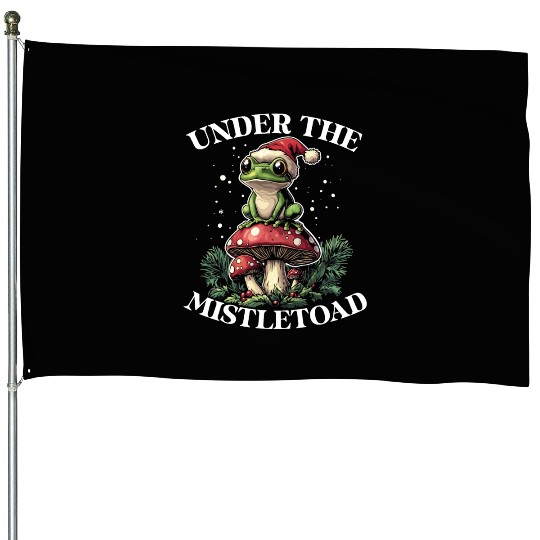 Under the Mistletoad Frog on Mushroom Cottagecore House Flags