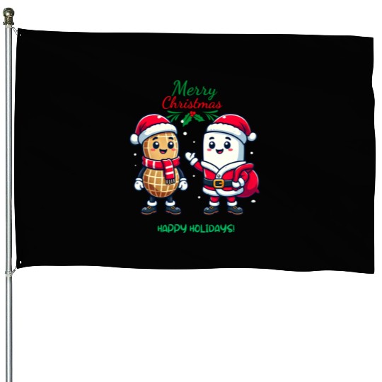 Cute Christmas Peanut and Marshmallow Friends House Flags