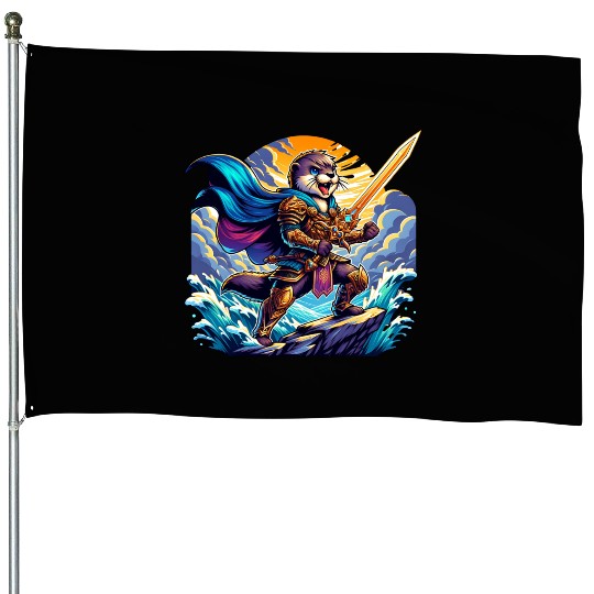 Epic Warrior Otter with Sword in Hand House Flags