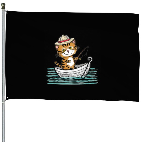 Fishing Feline House Flags