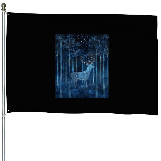 Celestial Deer in the Indigo Forest House Flags