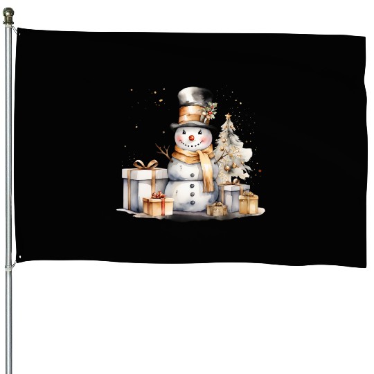 Black Gold Snowman House Flags