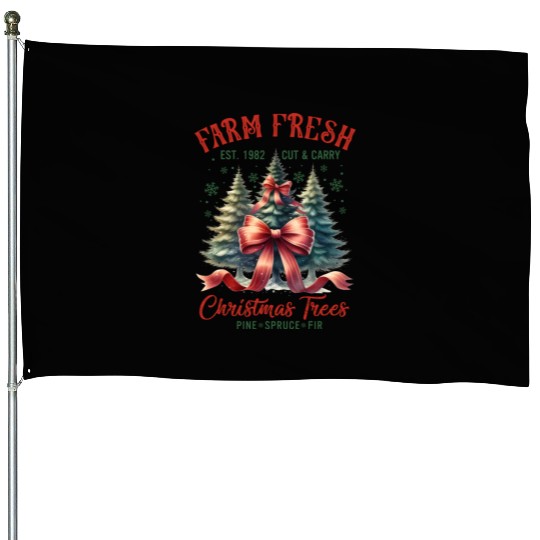 Farm Fresh Merry Christmas House Flags