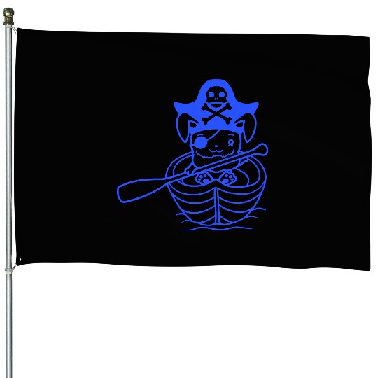 Rabbit Pirate Paddle Bunny Buccaneer Rowboat Comic House Flags