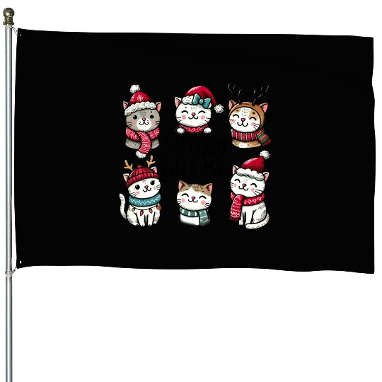 Meowy Christmas House Flags