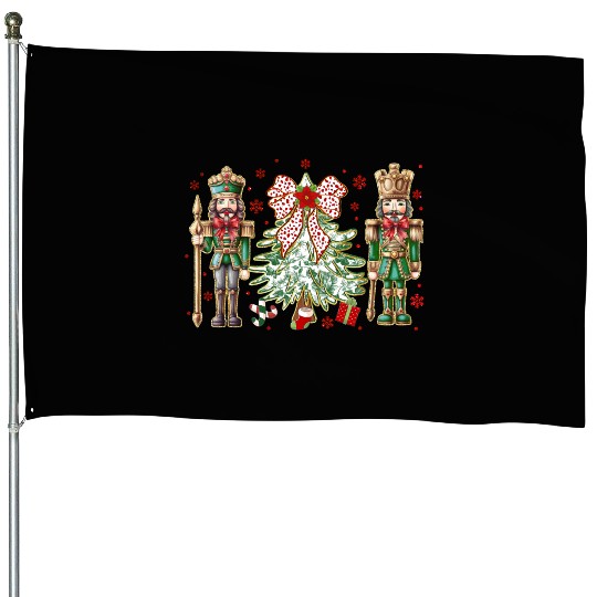 Green Floral Nutcrackers House Flags