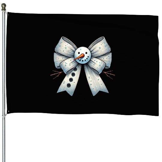 Snowman Coquette Bow, Merry Christmas House Flags