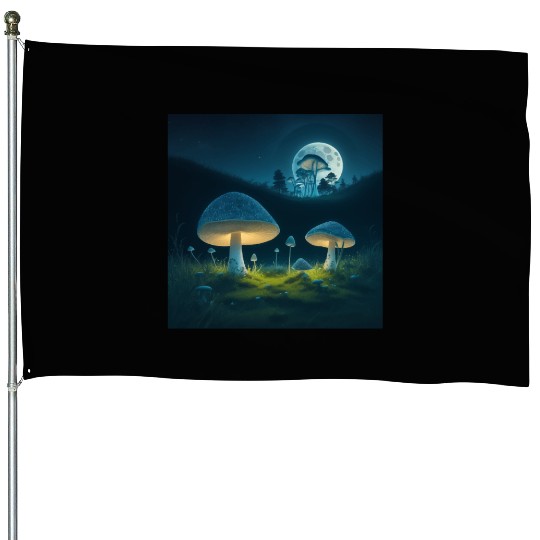 mushrooms in grass House Flags