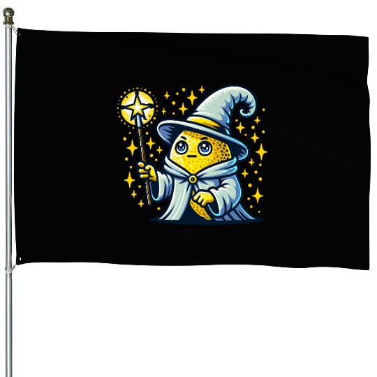 Cute Wizard Lemon with Magic Wand House Flags