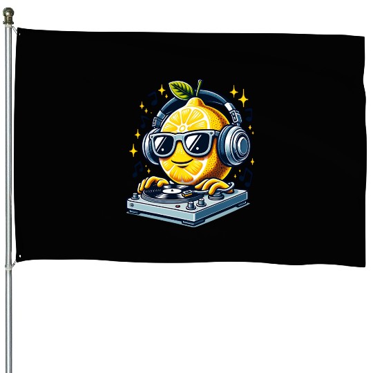 DJ Lemon Groove with Headphones and Turntable House Flags