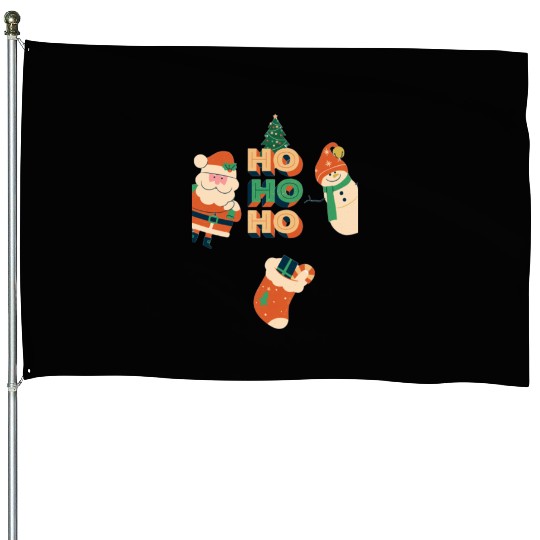 Beige Red Green Illustrative Christmas House Flags