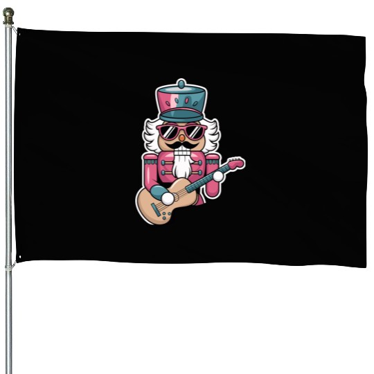 Nutcracker Playing Guitar House Flags