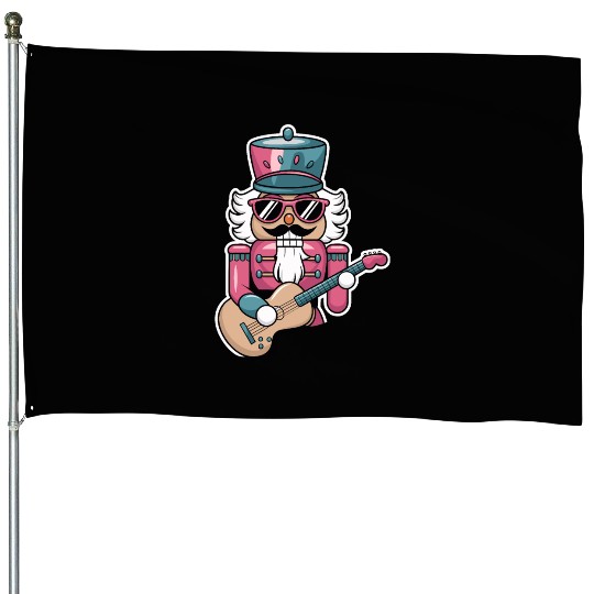 Nutcracker Playing Guitar House Flags