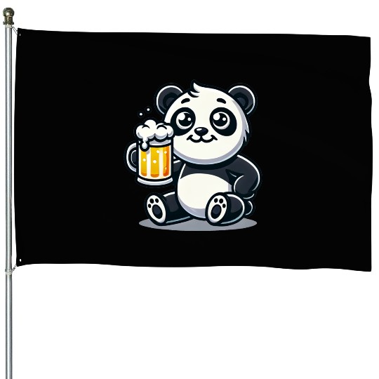 Cute Panda Drinking Beer House Flags