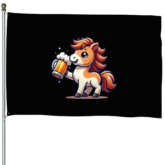 Cute Pony Drinking Beer 3 House Flags