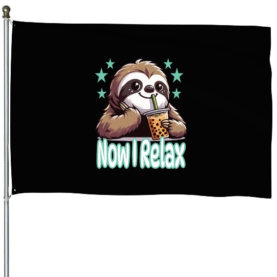 funny quote gift idea bubble tea boba sloth design House Flags