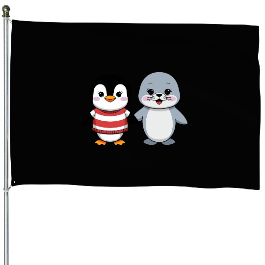 Penguin and Seal Friends House Flags