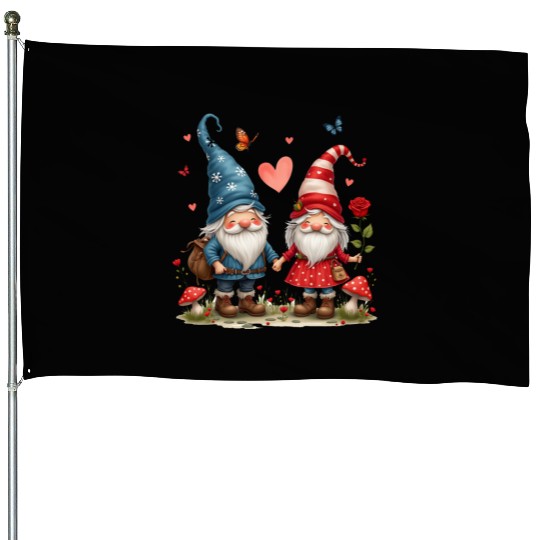 Gnomes Valentines Revelin, Valentines Retro House Flags