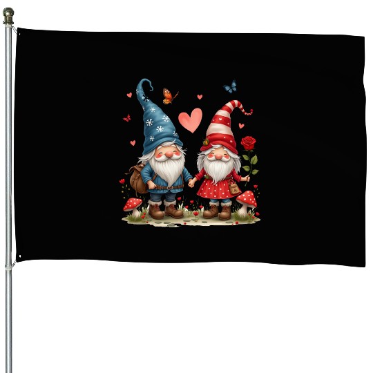 Gnomes Valentines Revelin, Valentines Retro House Flags