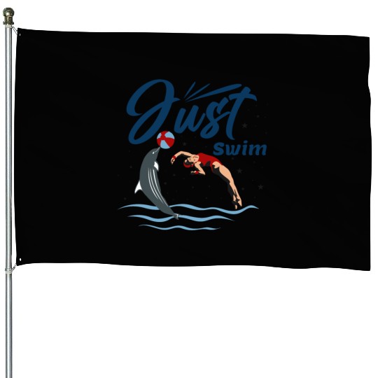 Just Swim - Cute Dolphins With Swimmer House Flags