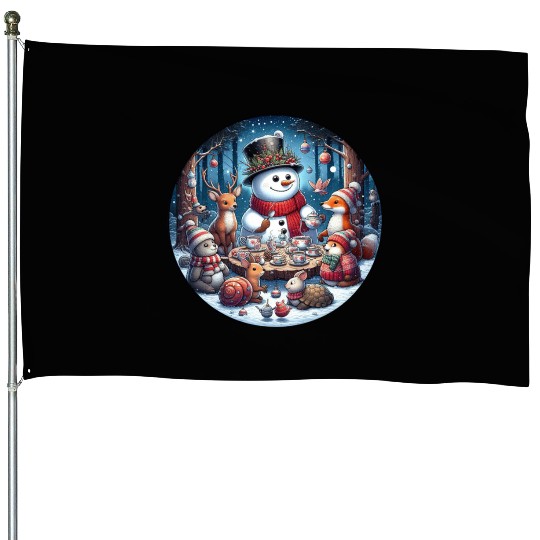 Funny Christmas Tea Party: Snowman & Woodland Fri House Flags