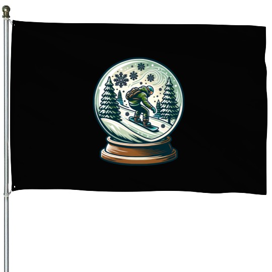 Snowboarding Adventure in Winter Wonderland House Flags