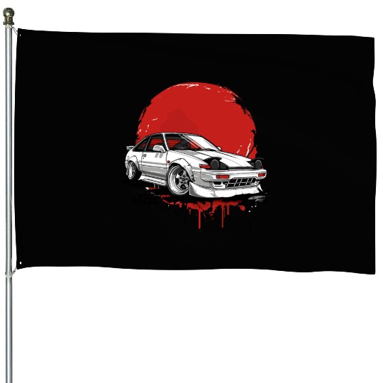 Old School JDM Legend with japanese Sun House Flags
