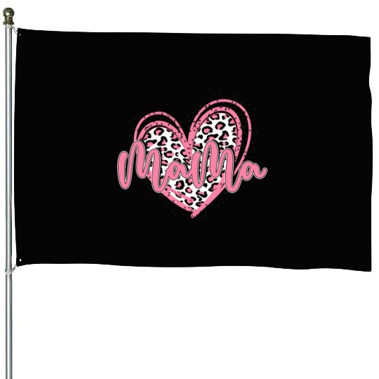 Heart Mama Valentines Pink Leopard House Flags