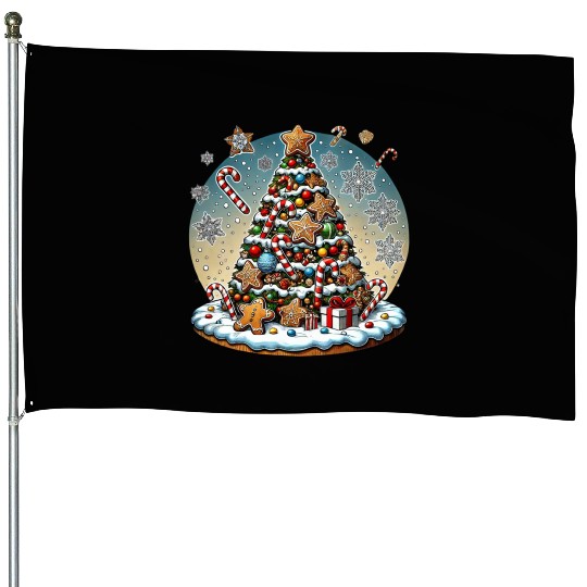 Gingerbread Candy Cane Christmas Tree House Flags