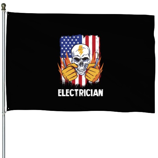 Electrician Skull with American Flag Background House Flags