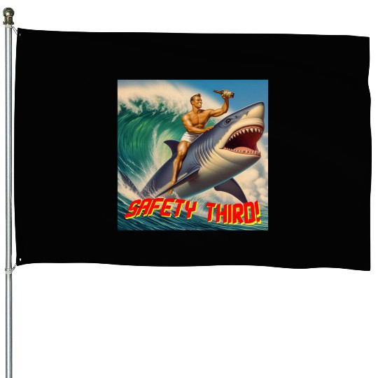 Retro Safety Third Shark Rodeo House Flags