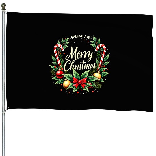 Spread Joy - Festive Merry Christmas Wreath House Flags