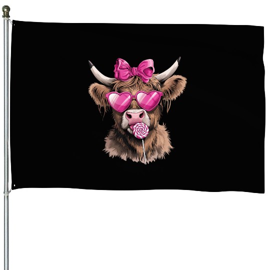 Highland Cow Valentines, Valentines Day, Retro House Flags