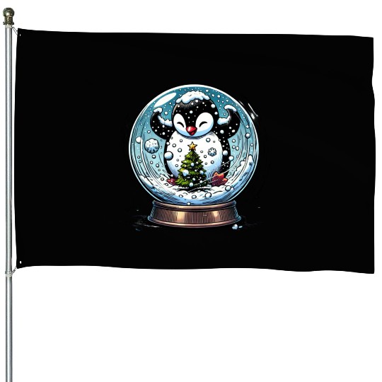 Penguin in a Snow Globe: Christmas Storm & Cheer House Flags