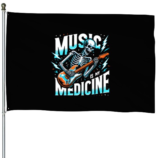 Skeleton Guitar Player Bones Guitarist Musician House Flags