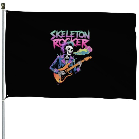 Skeleton Guitar Player Bones Guitarist Musician House Flags