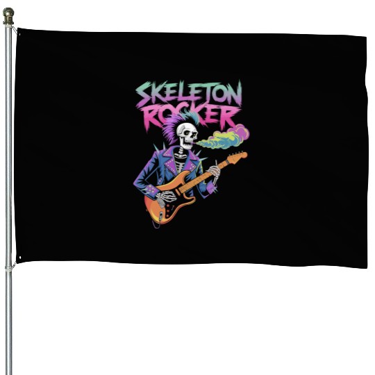 Skeleton Guitar Player Bones Guitarist Musician House Flags