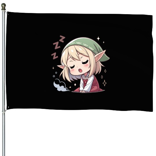 Sleepy Sprite: Cute Elf Napping So Lovingly House Flags