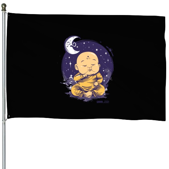 Sleepy Baby Buddha with Moon and Stars House Flags