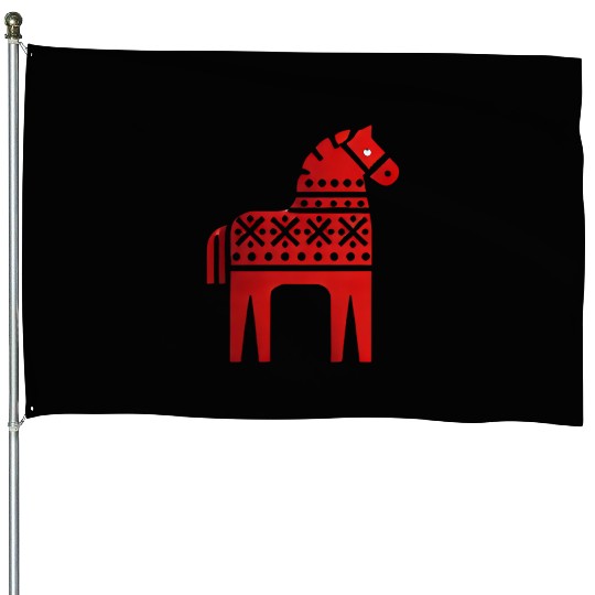 Traditional Red Swedish Dala Horse Art House Flags