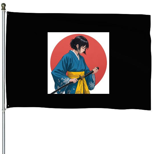 Blossom and Blade: Kimono-Clad Warrior Girl, Japan House Flags