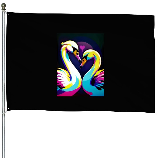 Couple of swans in love love heart House Flags