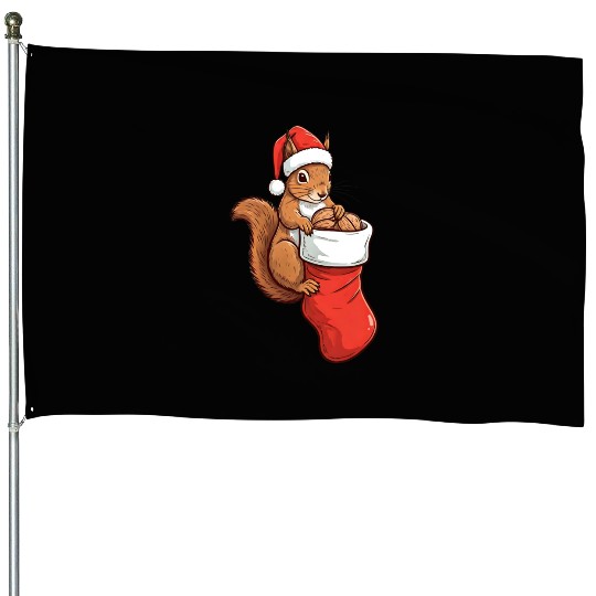 Sneaky Squirrel Christmas House Flags