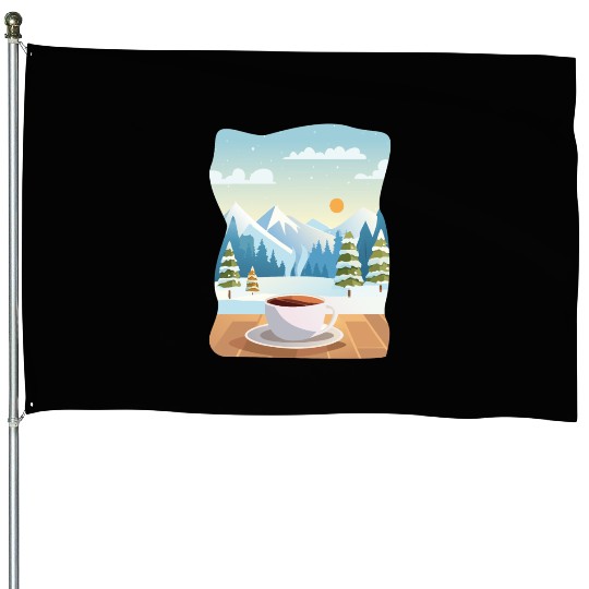 Coffee Cup and Winter Mountain View House Flags